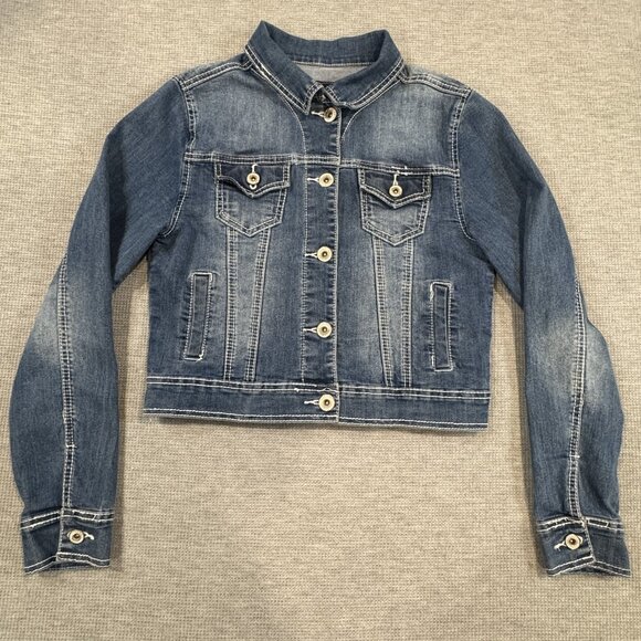 Maurices Womens Blue Denim Jean Jacket Size M Button Front Long Sleeve Pockets - Picture 3 of 14